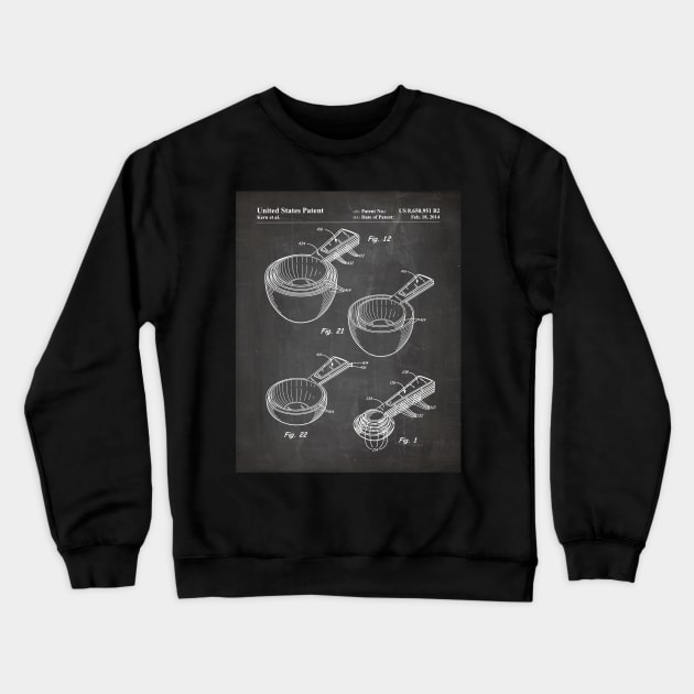 Measuring Spoons Patent - Baker Chef Kitchen Café Décor Art - Black Chalkboard Crewneck Sweatshirt by patentpress